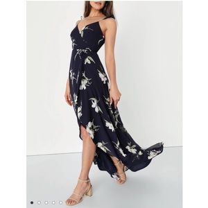 Lulu’s • Navy Floral True Wrap Maxi Dress